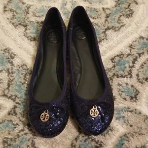 Authentic Tory Burch Chelsea Glitter Navy Flats